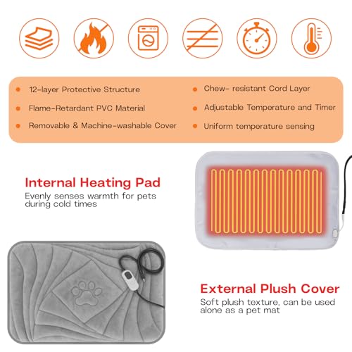 Dog Heating Pad with Washable Cover (M: 28'' x 18'')
