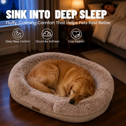Fluffy Orthopedic Dog Beds Large Sized Dog (Beige / L(43", UP to 90lbs))