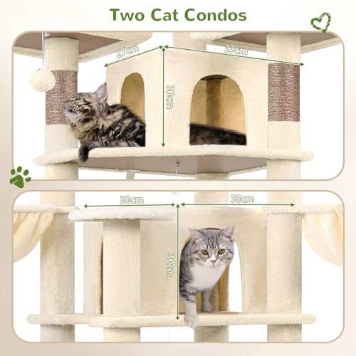 Big XL Cat Tower for Indoor Multiple Cats (Beige / 68 inch)