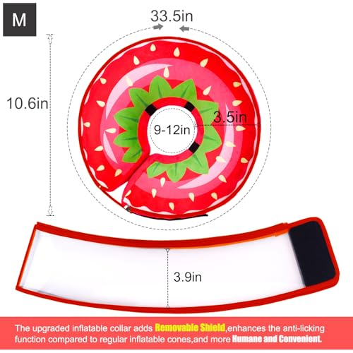 Inflatable Dog Cone Collar for Large Medium Small Dogs (Strawberry / Medium)