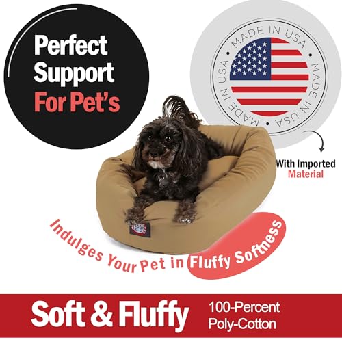 24 Inch Bagel Calming Dog Bed Washable (Khaki)