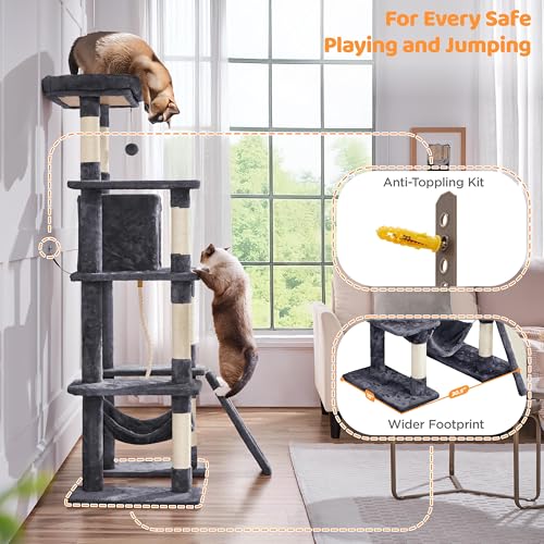 63in Sturdy Large Cat Tree for Indoor Heavy Cats (Dark Gray / 63in)