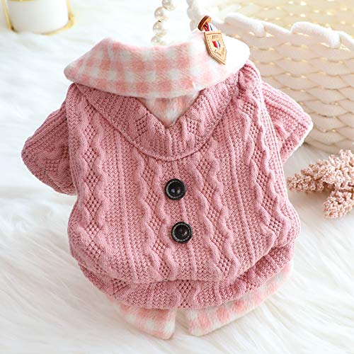 Dog Princess Sweater for Small Dogs Thick Shirt Plaid Clothes Costume Pet Girl Cute Coat Outfits Fall Costumes Winter Dog Sweaters (S / Pink)