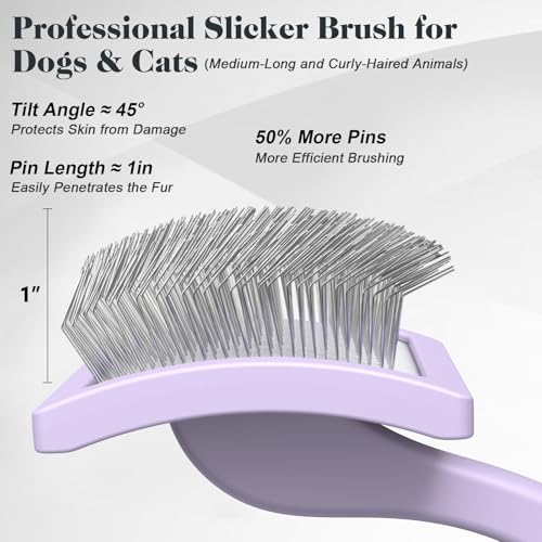 2PCS Slicker Brush for Dogs & Pet Comb (Light Purple / Large)