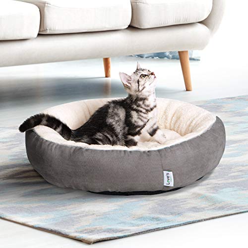 Round Donut Cat and Dog Cushion Bed (Grey / 19.7"L x 19.7"W x 5.9"Th)