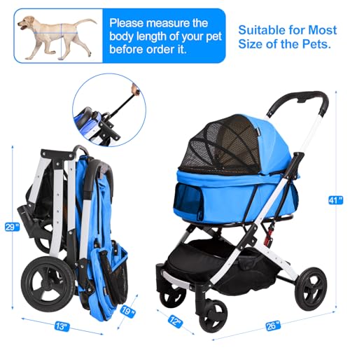 Pet Stroller for Small Dogs and Cats (Blue)