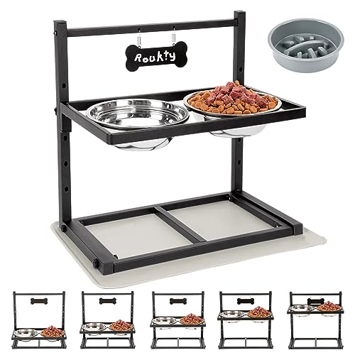 Elevated Dog Bowls with Slow Feeder (Black - XL Grey Silicone Mat / Height-16.5inch)