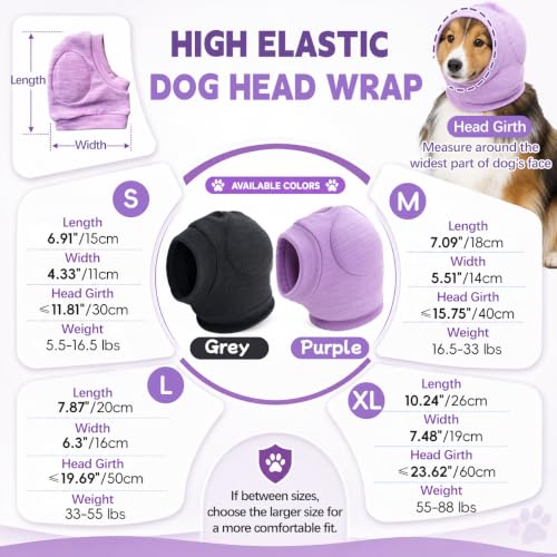 No Shake Dog Ear Wrap Quiet Ear Muffs for Hematoma (Purple / X-Large(Head Girth：16.7-23.6in))