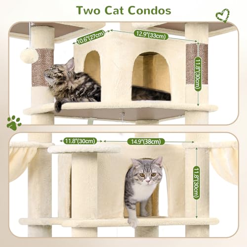 Big XXL Cat Tower for Indoor Multiple Cats (Beige / 80inch)