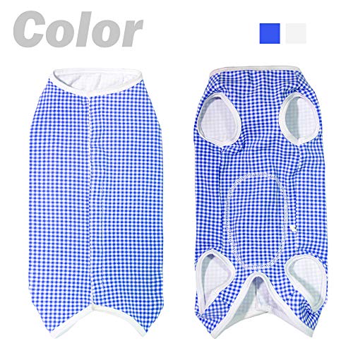 Dog’s Recovery Suit Post Surgery Shirt for Puppy (XX-Small / blue white plaid)