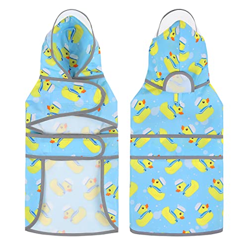 Clear Hooded Dog Raincoat Jacket Poncho with Dog Leash Hole Blue XL (X-Large / Sailor Ducks Blue)