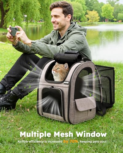 Cat Backpack Expandable (Brown / 12.6"L x 10.2"W x 16.5"H)