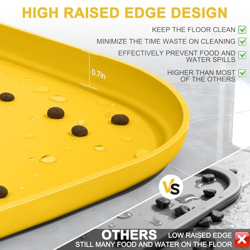Waterproof Silicone Pet Food Mat with Raised Edge for Dog & Cat (Vivid Yellow / 12"L x 12"W)