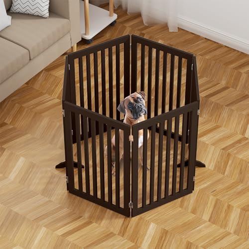 120" Extra Wide Pet Gate and Pet Playpen Combination for Dog Cat (Espresso / 120"W×36"H)