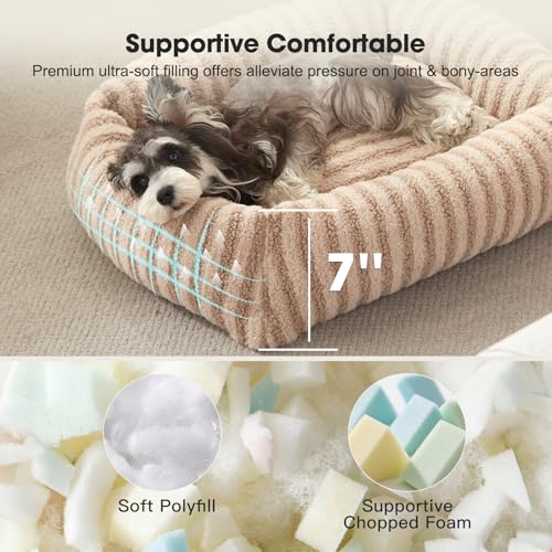 Dog Bed for Medium Small Size Dog (Beige / S Plus(25"Lx21"Wx7"Th))