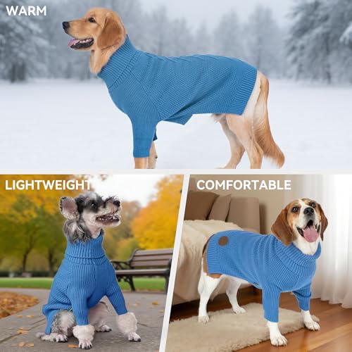 Dog Sweater Long Sleeve Warm Knit Sweaters for Large Dogs Boy Girl (Light Blue / XX-Large)