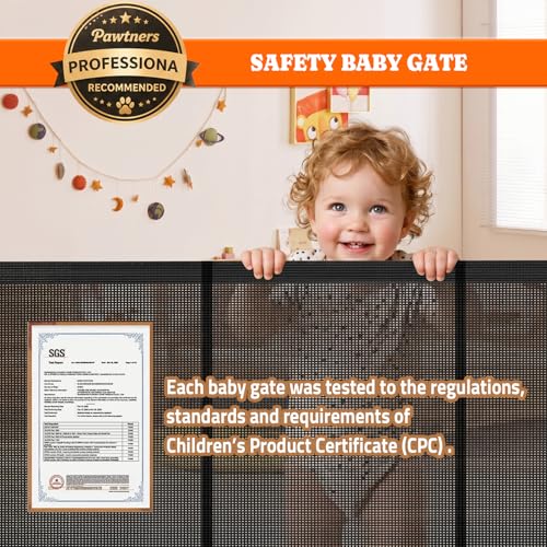 Retractable Baby Gates (Black / 0-120" W x 34" H)