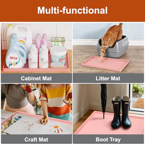 19" x 12" Extra Thick Silicone Mat Waterproof with Raised Edge (Pink / 19"L x 12"W)