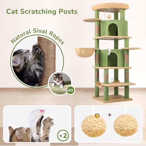 66in Cactus Corner Cat Tree for Indoor Large Cats (66inch / Cactus Green)