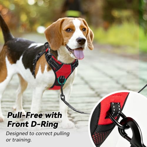 No Pull Dog Harness Medium with Front Clip & Neck Release Buckle (Medium / Red)