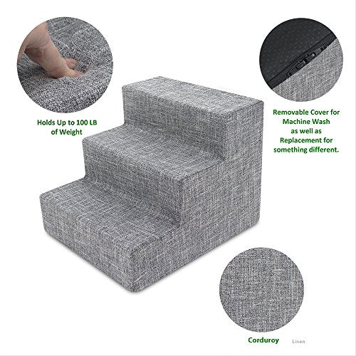 Dog Stairs & Steps (Ash Gray Linen / H: 13.5 Inches)