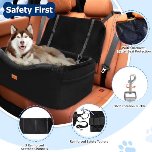 Large Dog Car Seat for Medium Sized Dogs Under 55lbs or 2 Smalls (Dark Black / Large)