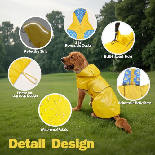 Dog Raincoat Waterproof Dog Rain Jacket for Small to 3X (Yellow / Large)