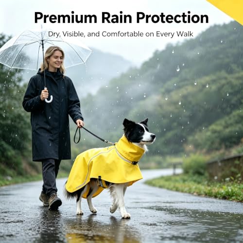 Dog Raincoat Adjustable Pet Water Proof Clothes Lightweight Rain Jacket with Strip Reflective (Medium)