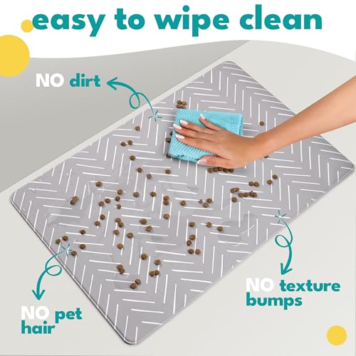 Large Dog Mat for Food and Water (16.5"L x 26"W / Gray Mud Cloth)