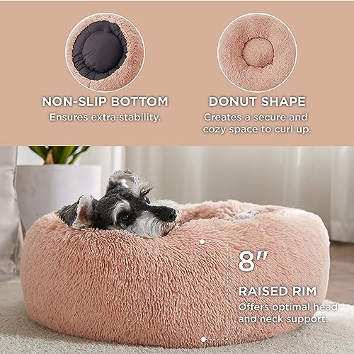 Calming Small Dog Bed Donut Washable Cat＆Puppy Bed (23"L x 23"W x 8"Th / Pink)