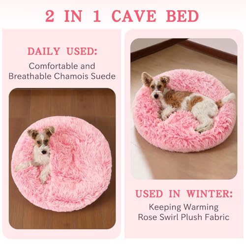 Calming Donut Dog Bed (Gradient Pink / Medium 25.5''x25.5''x9'')