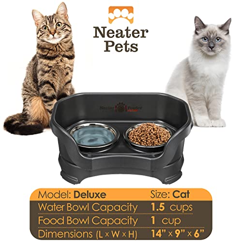 Neater Feeder Deluxe Mess Proof Cat Bowls Elevated (Cat with Standard Bowl / Midnight Black)