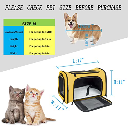 Soft Sided Carrier for Small Medium Cats Dogs (17.0"L x 11.0"W x 11.0"H / Yellow)