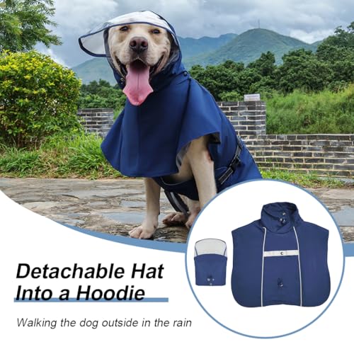 Pet Dog Raincoat Jacket Large Dog Rain Poncho with Transparent Hood (Dark Blue / L-Fit for 6-12 lbs)
