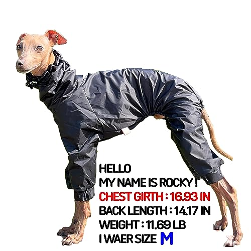 D Doggy Star Italian Greyhound Raincoat Waterproof Jacket Windbreaker Clothes Whippet for Dog (3XL - Chest 22.83" / 30.9 lb / Raincoat Black)