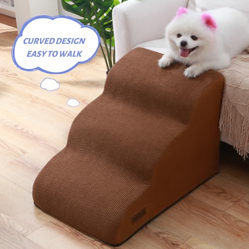 Dog Stairs for Small Dogs and Cats (Brown / Standard 3-Step 15.7"H)