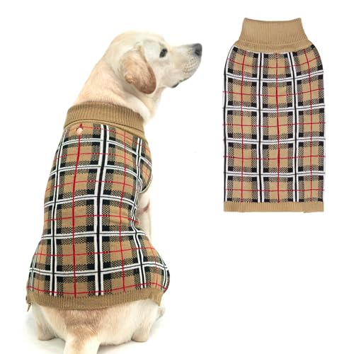Dog Sweaters for Large Medium Small Dogs (L - Chest 28", Back 20" / Cream)