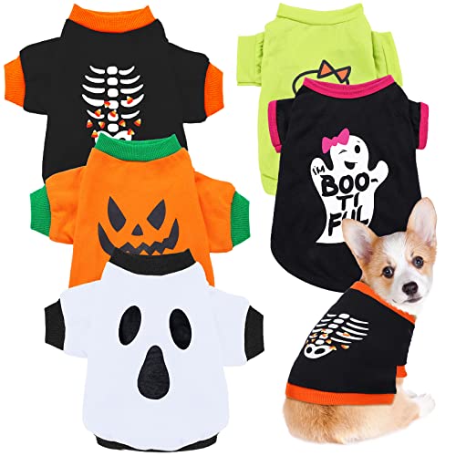 5 Pcs Halloween Dog Shirt Pumpkin Ghost Print (S)