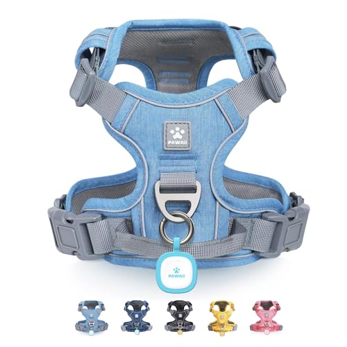 No Pull Dog Harness with Pet ID Tag (L (Chest: 27"-32" ) / Denim Blue)