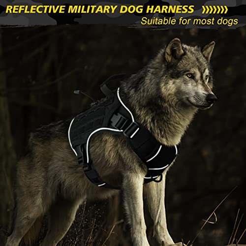 Black Tactical Dog Harness for Large Dogs (Black / X-Large: 70-120 lbs (Chest:29-39",Neck:21-26"))