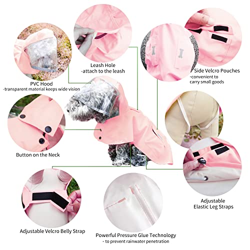 Dog Raincoat Waterproof Rain Poncho with Hoodie (XX-Large: 55-70lbs / Pink)