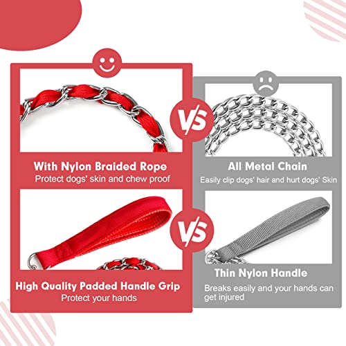 Metal Chain Dog Leash Chew Proof for Dogs (Red / 4FT 3.0mm (Medium dogs))
