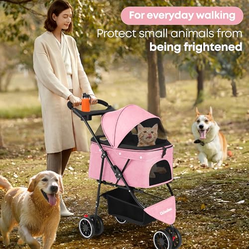 Pet Stroller Dog Stroller for Small Medium Dogs Cats (Pink)