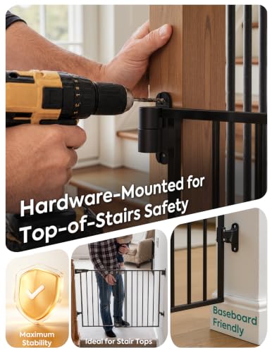 Baby Gate for Stairs (Black / 34" H, 29-49" W-Wide)