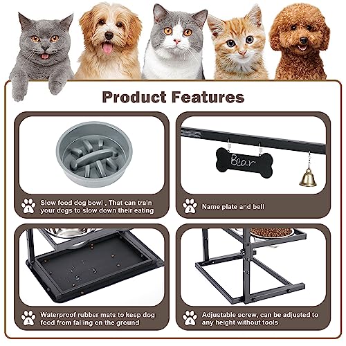 Elevated Dog Bowls with Slow Feeder for Large and Medium Dogs (Black & Grey - Slow Bowl & Mat / Large Dogs)
