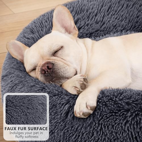 Orthopedic Dog Bed Comfortable Donut Cuddler Round Pet Beds Ultra Soft Washable Dog and Cat Cushion (S-PLUS(27''x 27'') / Dark Gray)