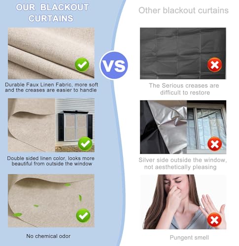 Linen 100% Blackout Curtain (Khaki / 118"W x 57"L (Pack of 1))