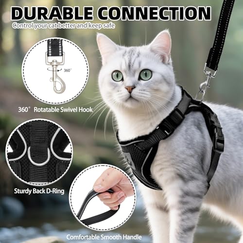 Cat Harness and Leash Set Escape Proof Reflective Cat Walking Harness Adjustable Soft Breathable Mesh Vest for Small Pets (S (NECK 9.5"-11", CHEST 13"-16") / Black)