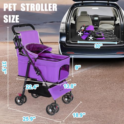 3 in 1 Pet Dog Stroller for Medium Dogs 20 lbs (Purple)
