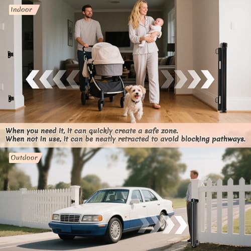 120 inch Reinforced Retractable Baby Gates 42 inch Tall (Black / 42" Tall x 120" Wide)